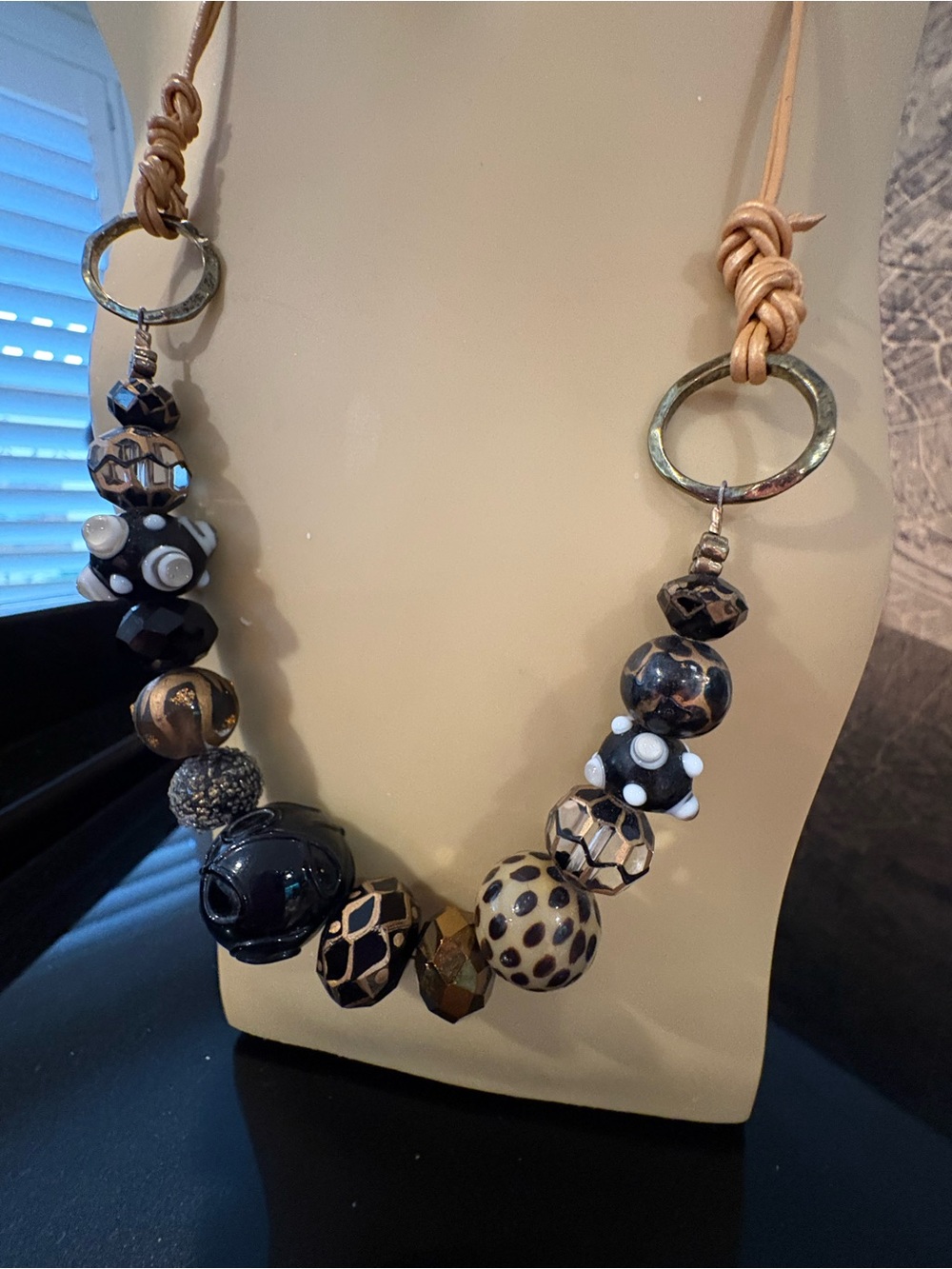 Statement Black and Tan Beaded Women's Necklace